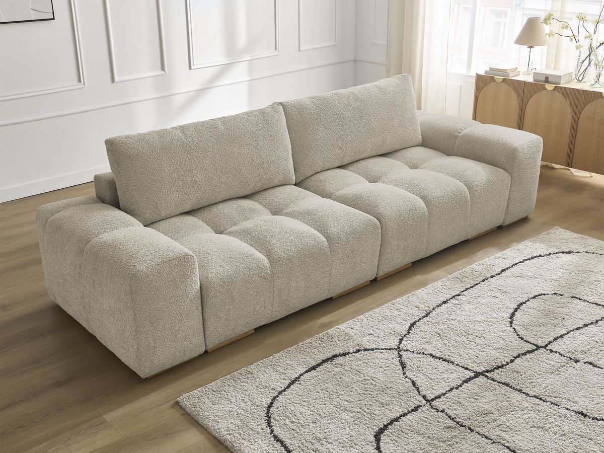 Bobochic Anakin Sofa 3-Sitzer, 2 Kissen Bouclé-Stoff Beige