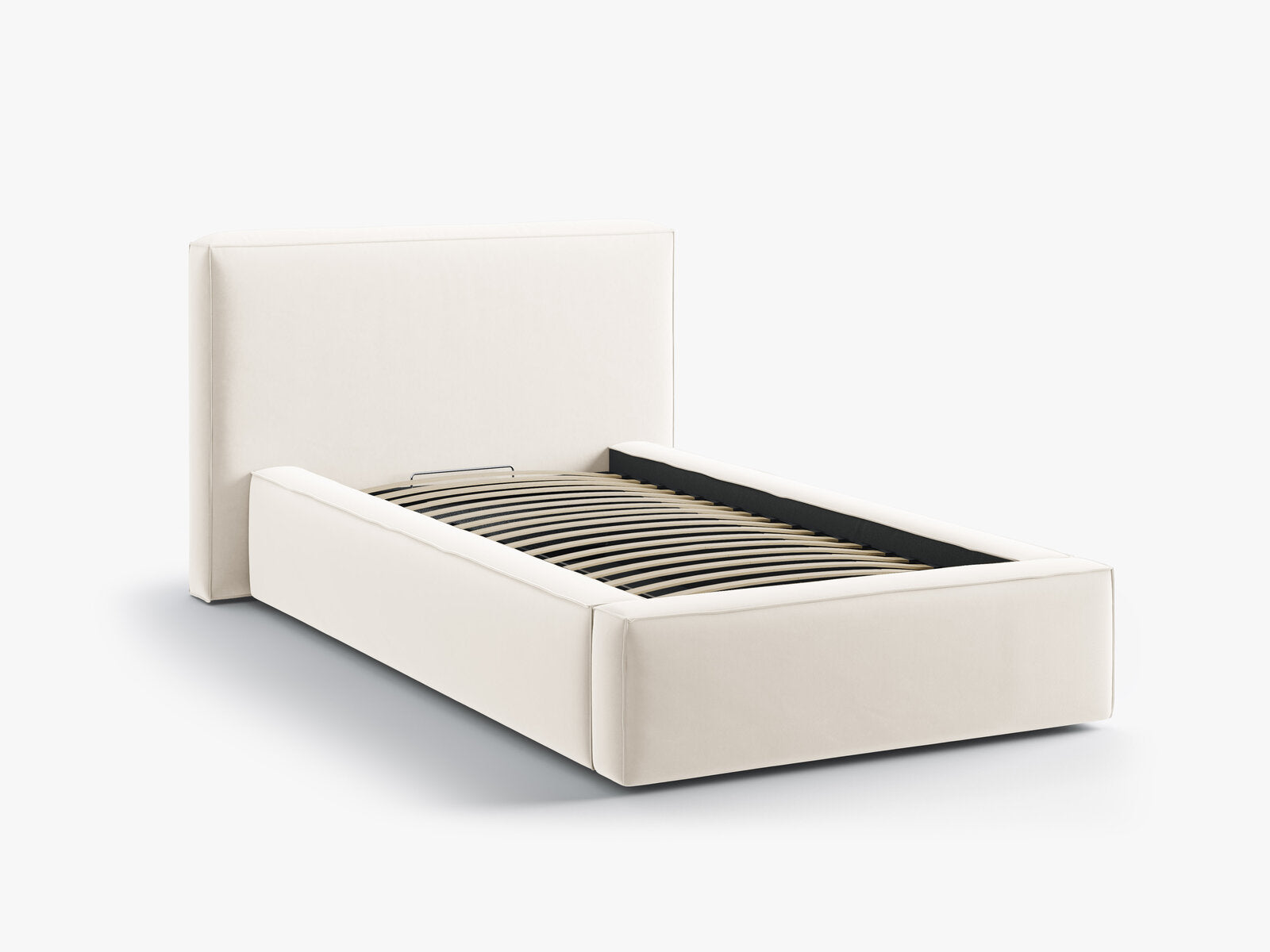 Micadoni Single Polsterbett mit Stauraum Jodie Samt Bluvel Helles Beige 90x200