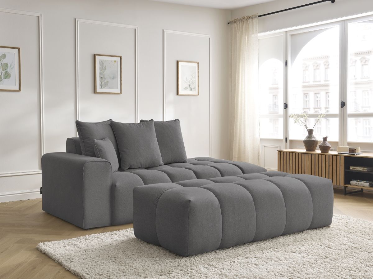 Bobochic Mont-blanc Sofa 5-Sitzer mit Pouf Melange-Stoff Dunkelgrau Armlehne links