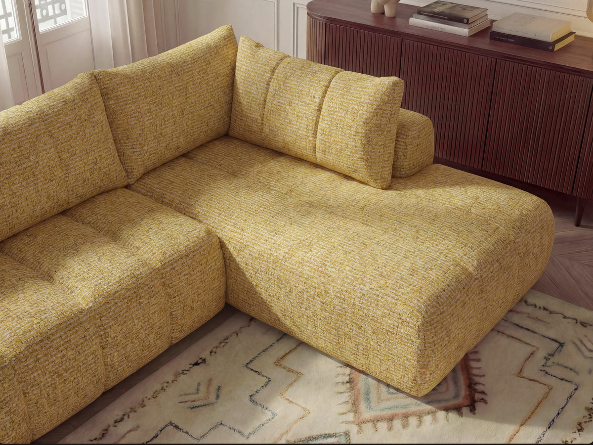 Bobochic Nesty Ecksofa in L-Form, 256 cm, mit Pouf Melange-Stoff Gelb Ecke rechts