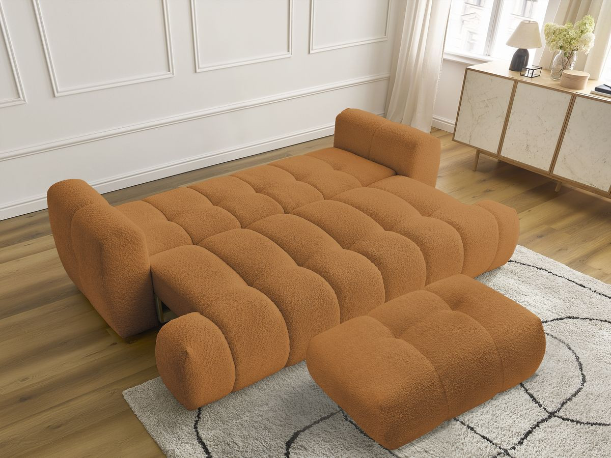 Bobochic Fuji Schlafsofa 3-Sitzer mit Bettkasten und Pouf Bouclé-Stoff Gelb