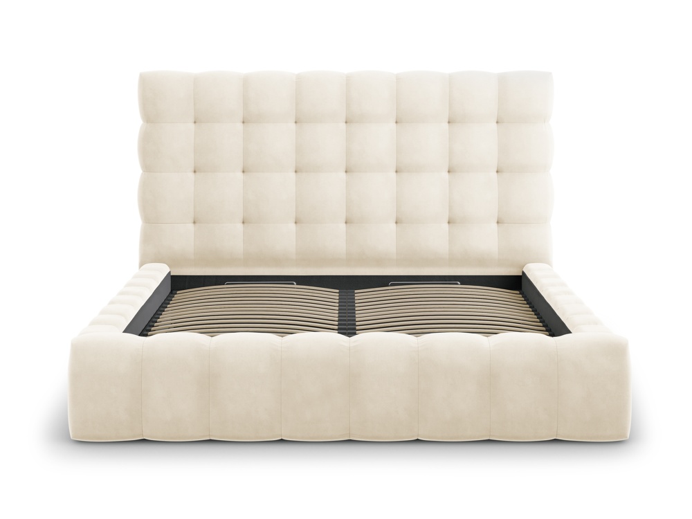 Cosmopolitan Design Stauraumbett mit Kopfteil Bali 140x200 Samt Bluvel Helles Beige