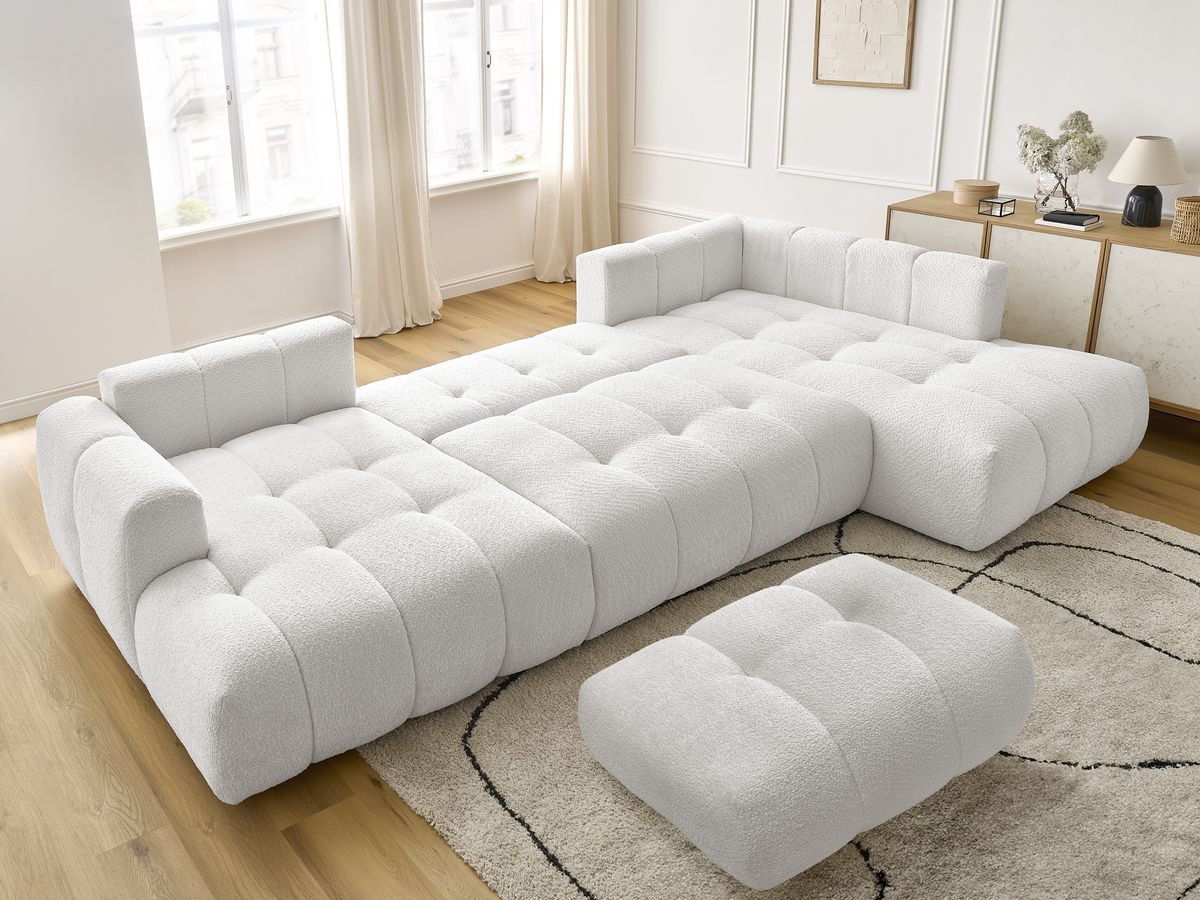 Bobochic Fuji Wohnlandschaft mit Pouf Bouclé-Stoff Weiß Ecke links