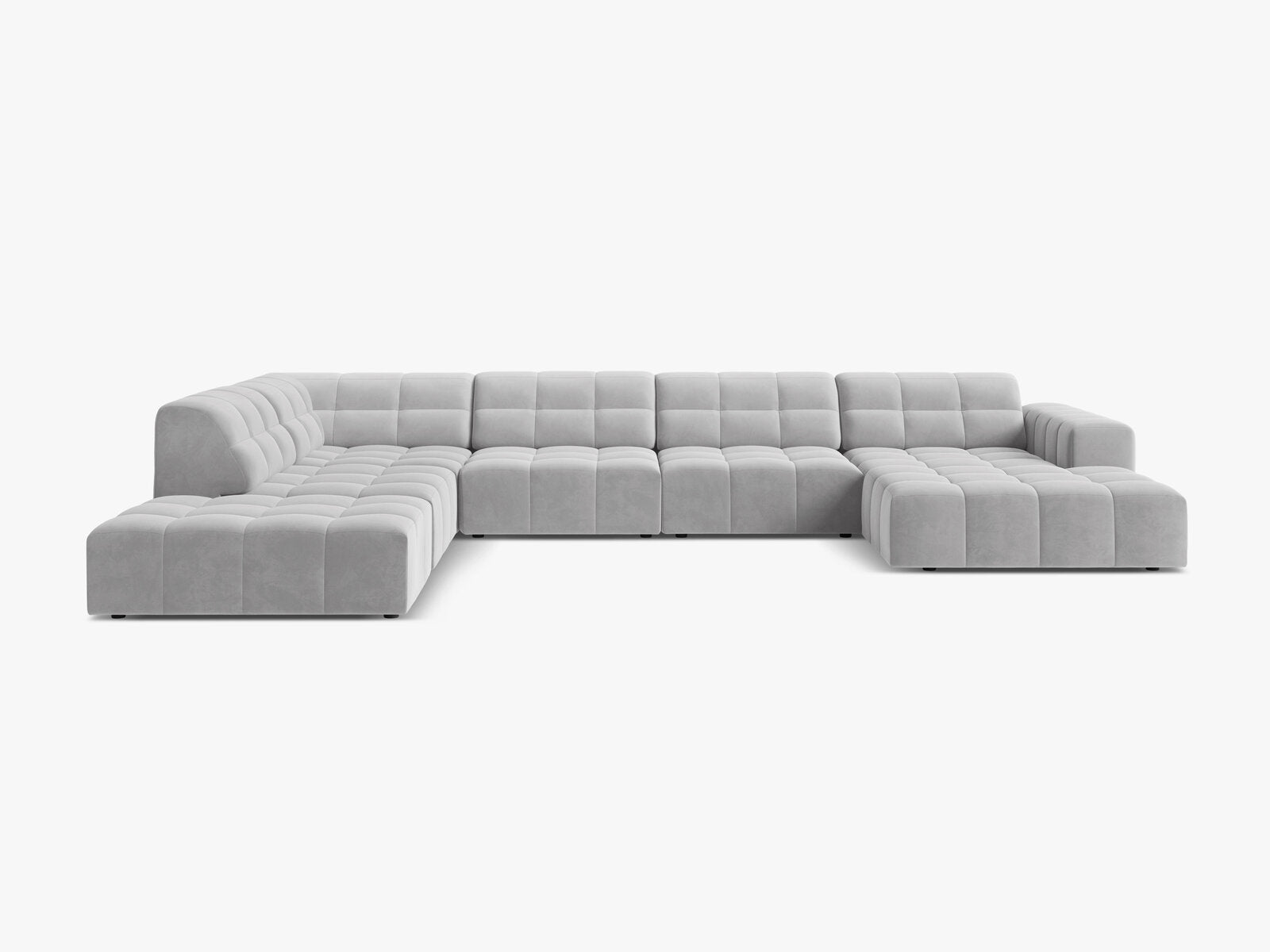 Micadoni Panorama Ecksofa Jennifer 7-Sitzer Links Samt Bluvel Silber