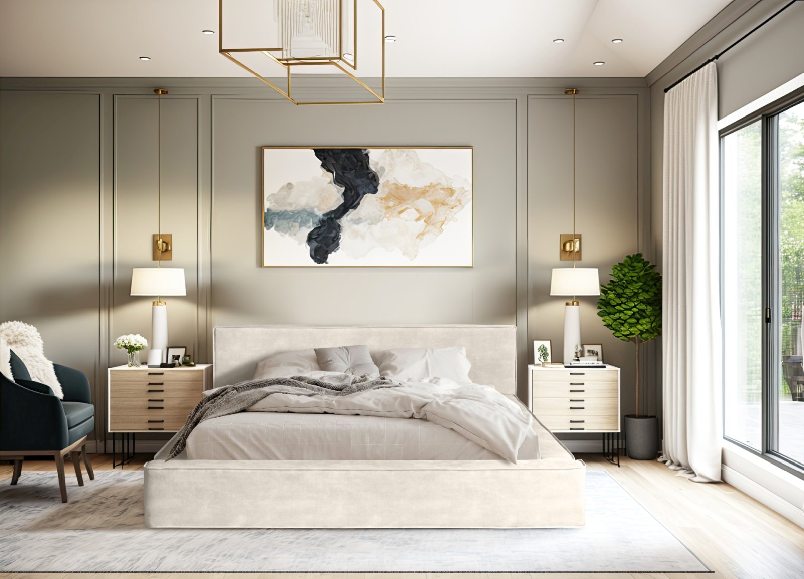 Polsterbett Delano Samtstoff 160x200 mit Holzrahmen Macau Pearl