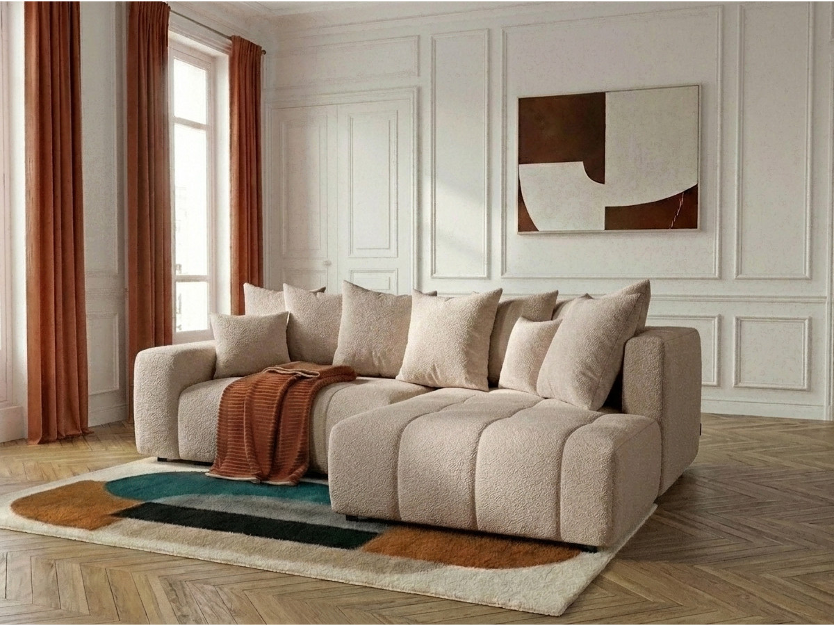 Bobochic Roxelane Ecksofa mit Schlaffunktion und Bettkasten Bouclé-Stoff Beige Ecke rechts