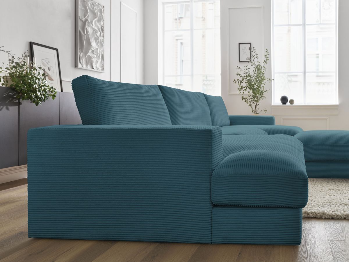 Bobochic Leonard Wohnlandschaft mit Pouf 349 × 159 cm Cordsamt Hellblau