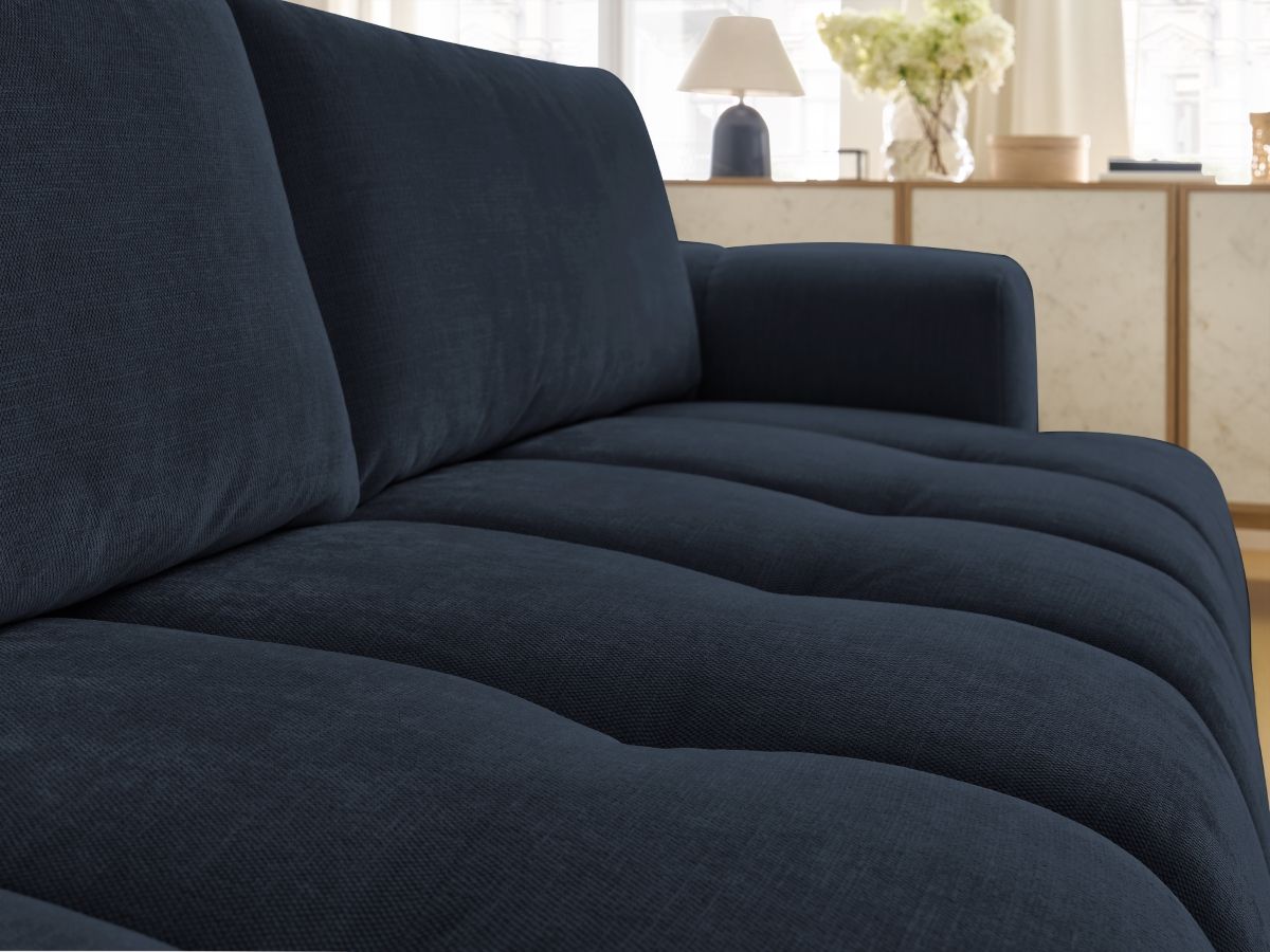 Bobochic Fuji Schlafsofa 3-Sitzer mit Bettkasten und Pouf Stoff Dunkelblau