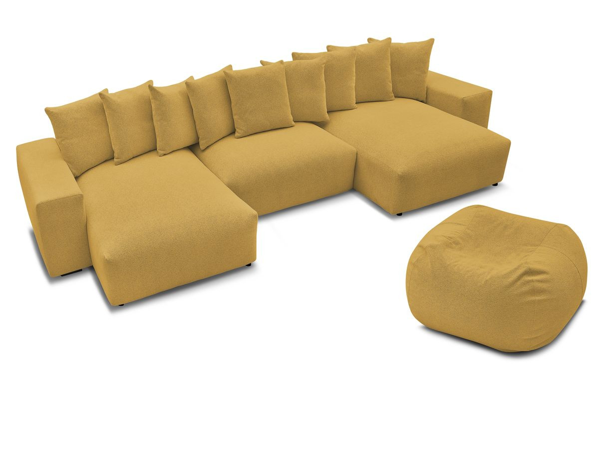 Bobochic Voltaire Wohnlandschaft mit Pouf 420 × 174 cm Melange-Stoff Gelb