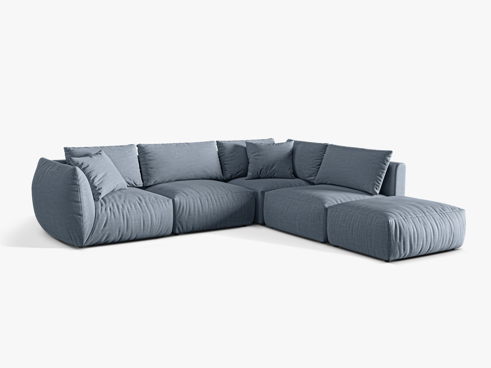 Micadoni Modulares Ecksofa Chris 4-Sitzer Rechts Strukturierter Stoff Gedämpftes Blau