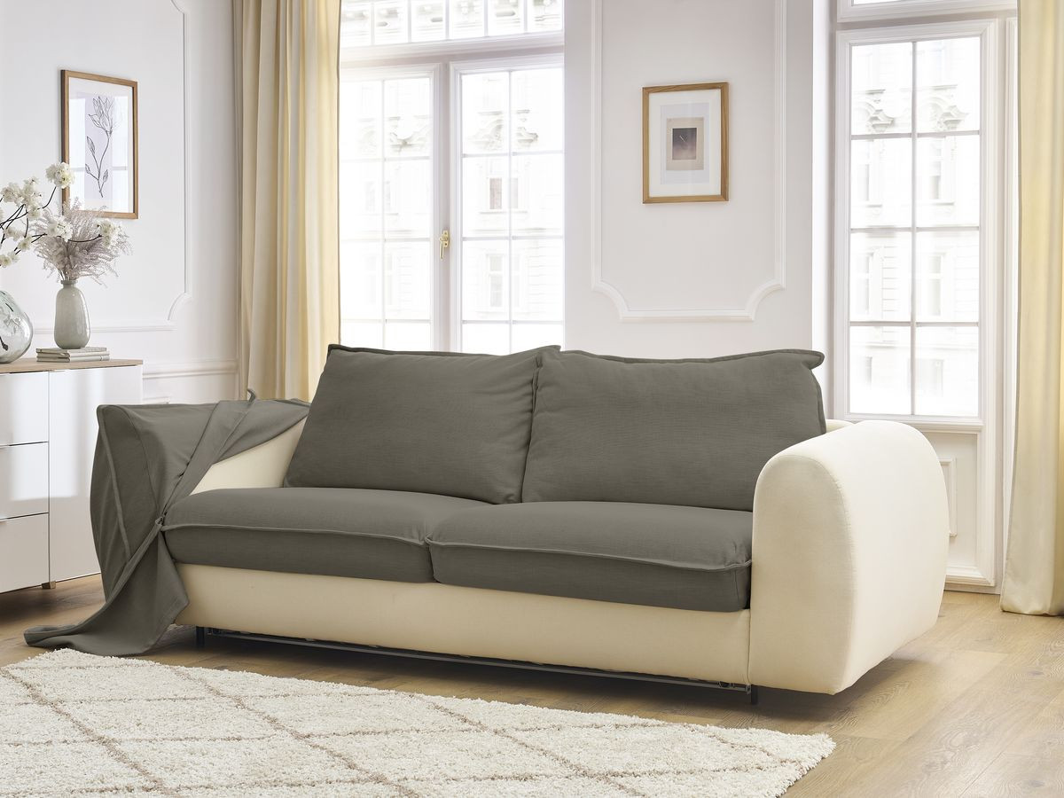 Bobochic Archimede Schlafsofa 3-Sitzer Stoff Taupe, Liegefläche 160 × 194 cm