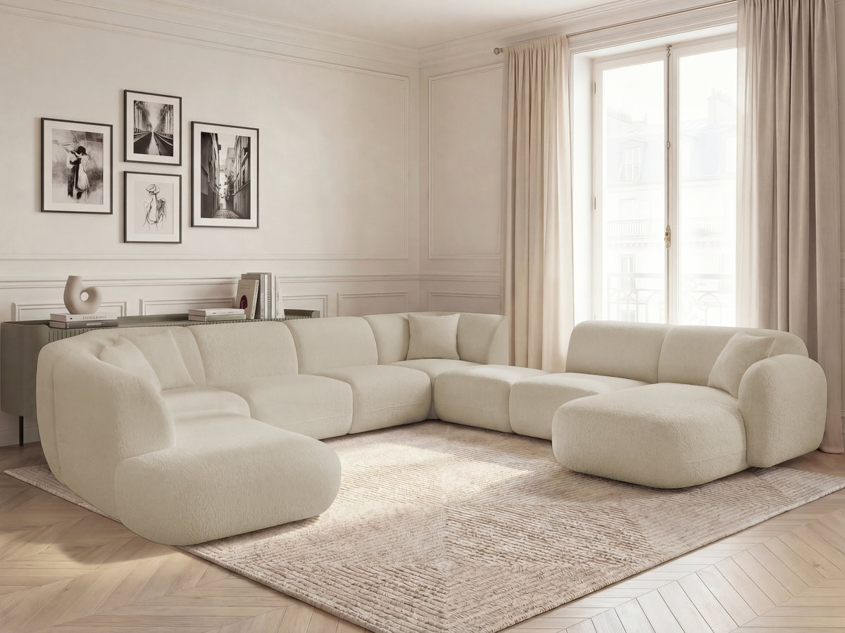Bobochic Anda Wohnlandschaft mit Pouf 396 × 357 cm Chenille Beige Ecke rechts