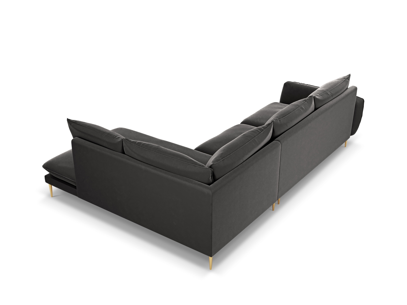 Cosmopolitan Design Ecksofa Vienna 6-Sitzer Samt Bluvel Dunkelgrau Melange Rechts Beine Gold