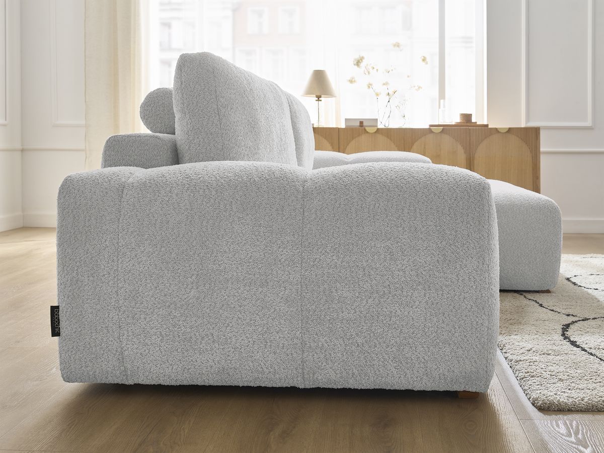 Bobochic Anakin Ecksofa, 2 Kissen Bouclé-Stoff Hellgrau