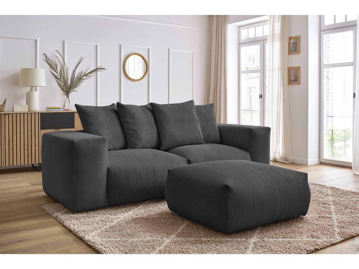 Bobochic Voltaire Sofa 4-Sitzer mit Pouf 248 × 100 cm Cordsamt Dunkelgrau
