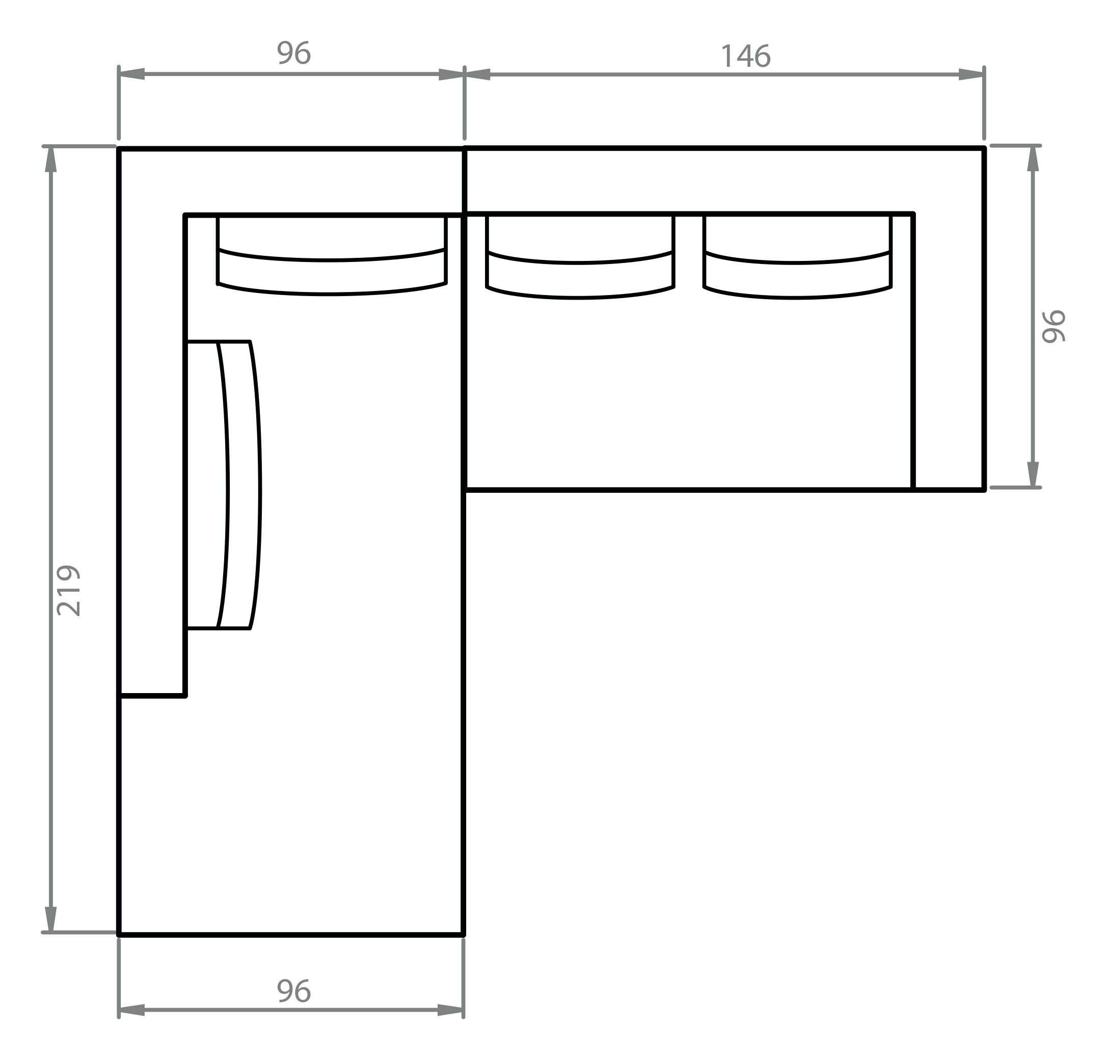 Ecksofa Paul Relax-Ecke links mit 2-Sitzer Kord Corduroy 594-Ivory