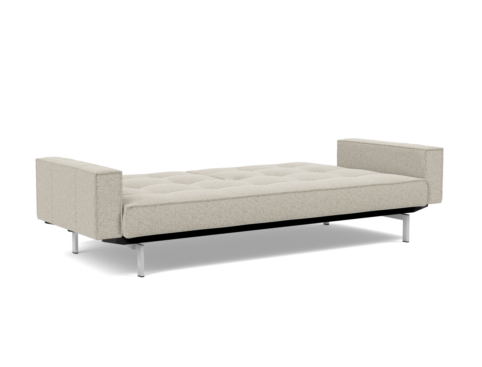 Schlafsofa Splitback mit Armlehnen Boucle Skandi 539-Beige Beine Chrom