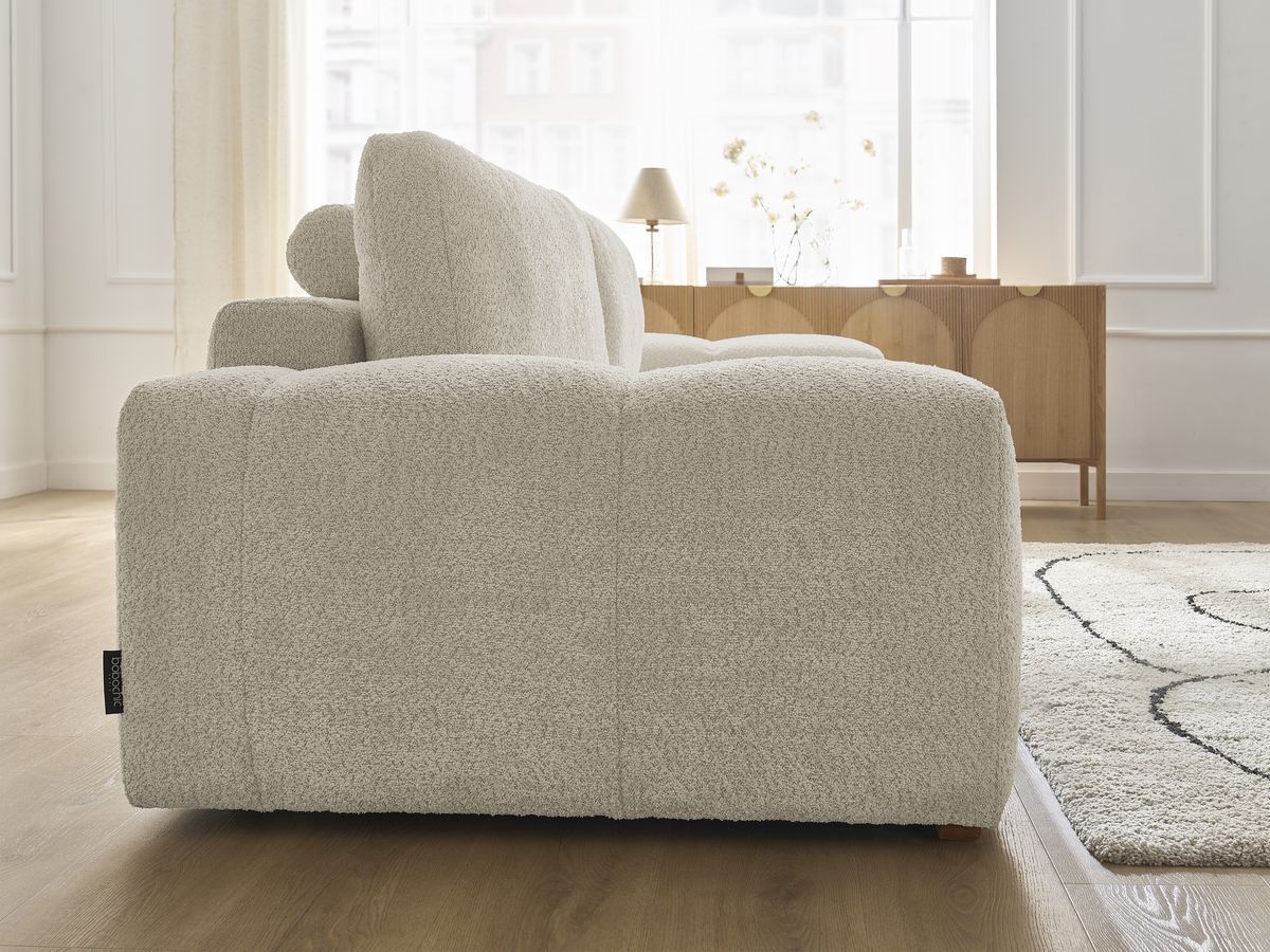 Bobochic Anakin Schlafsofa 3-Sitzer mit Bettkasten, 2 Kissen Bouclé-Stoff Beige