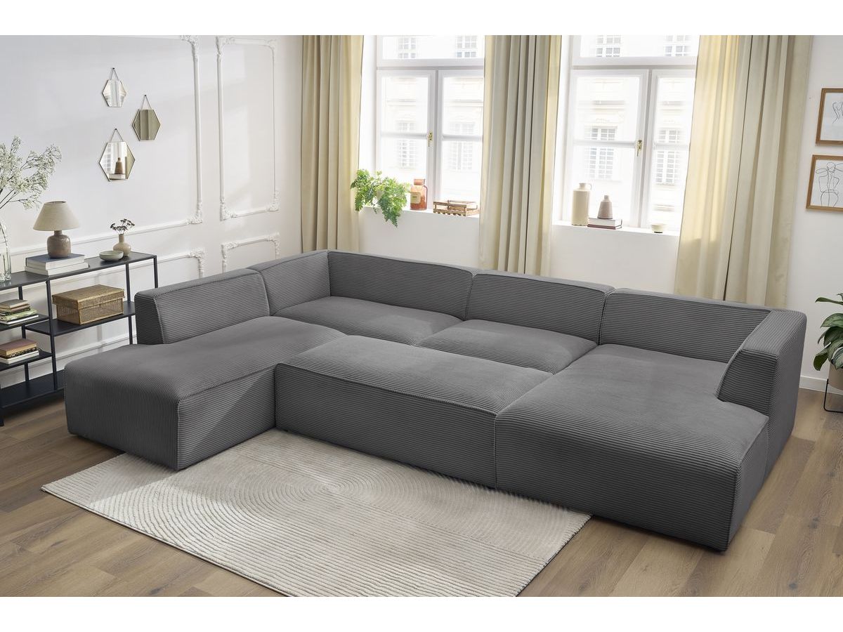 Bobochic Megeve Wohnlandschaft mit Pouf Cordsamt Dunkelgrau Ecke rechts