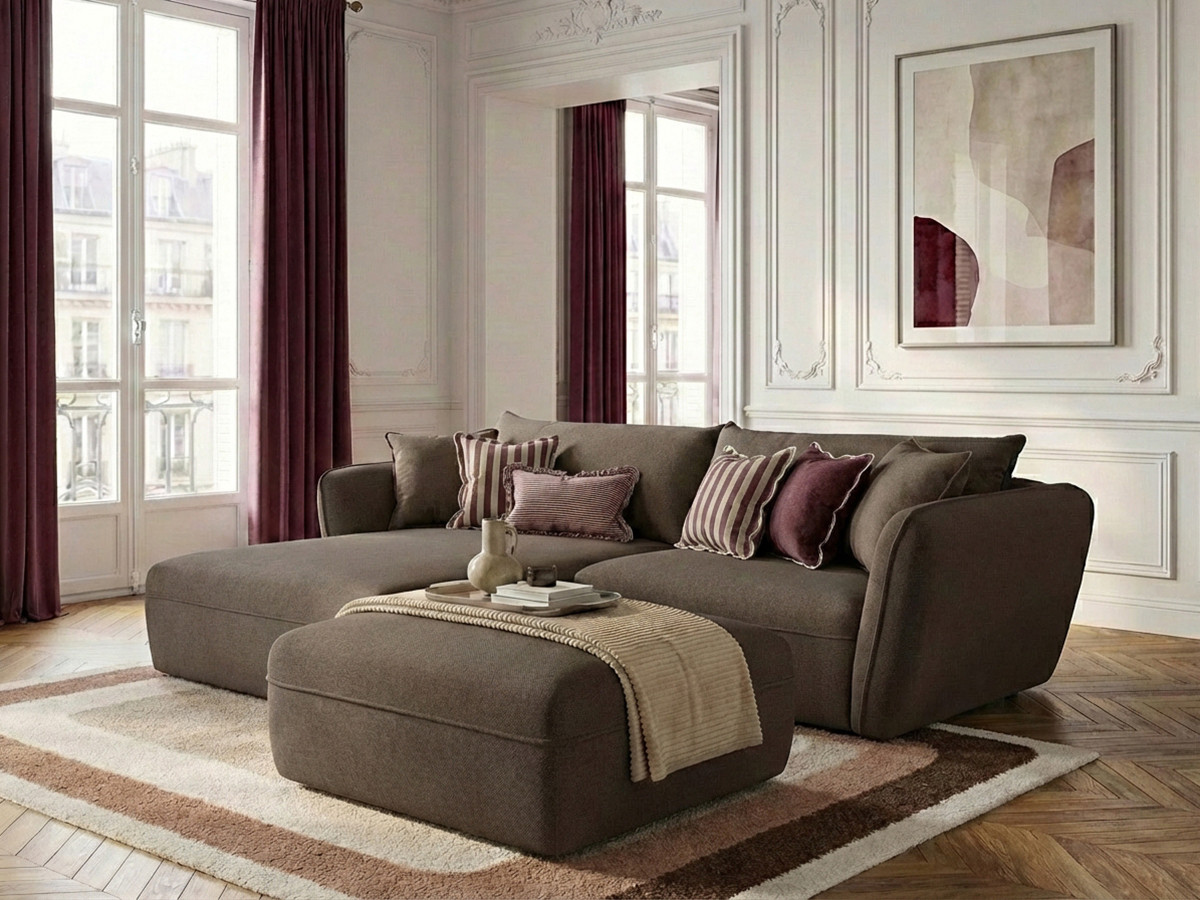 Bobochic Luigi Ecksofa mit Pouf Strukturstoff Taupe Ecke links