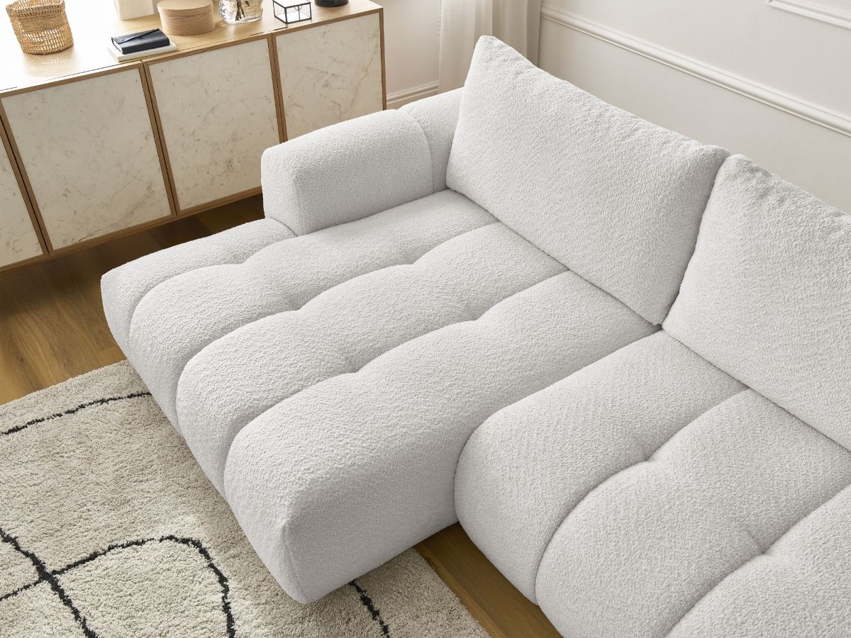 Bobochic Fuji Ecksofa mit Schlaffunktion und Bettkasten 292 × 160 cm Bouclé-Stoff Weiß Ecke links