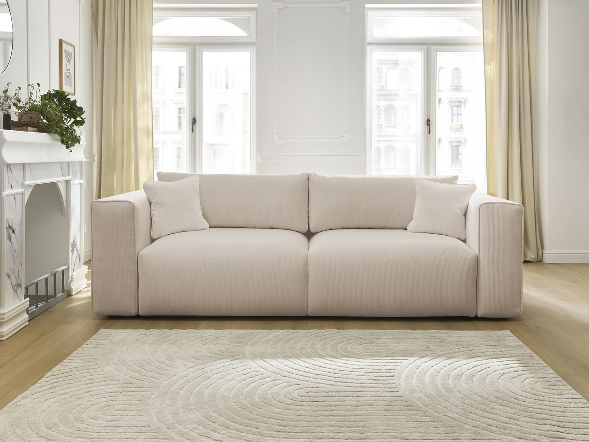 Bobochic Ezechiel Schlafsofa 3-Sitzer mit Bettkasten Melange-Stoff Beige