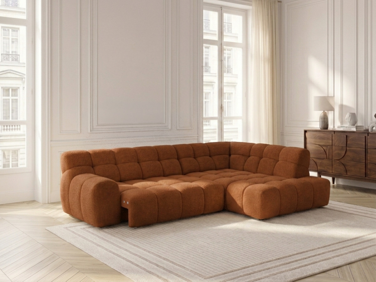 Bobochic Andre Ecksofa mit Schlaffunktion Chenille Orange Ecke rechts
