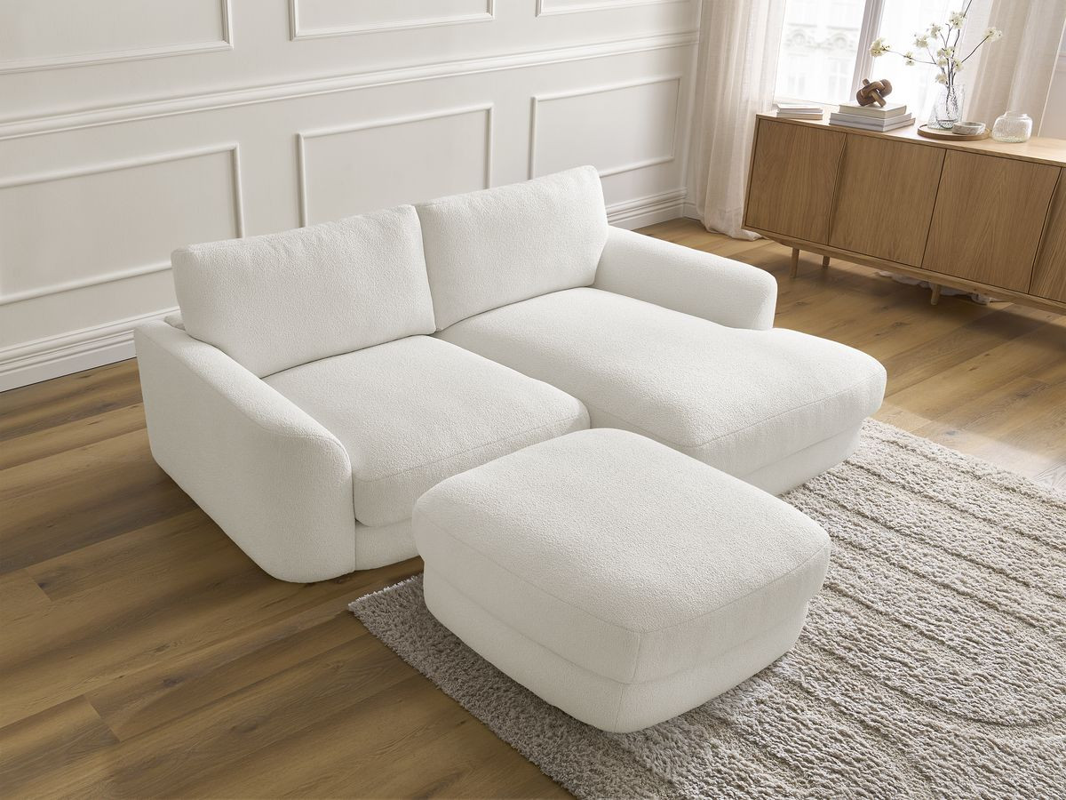 Bobochic Leonore Ecksofa mit Pouf Bouclé-Stoff Weiß Ecke rechts