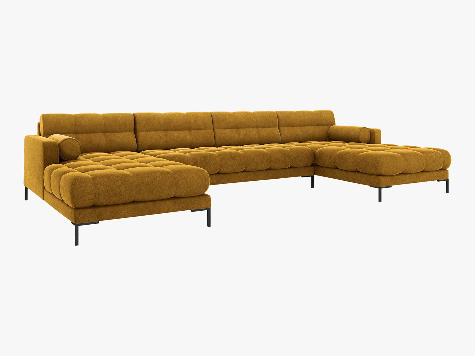 Micadoni Panorama-Sofa Mamaia 6-Sitzer Samt Bluvel Gelb schwarze Beine