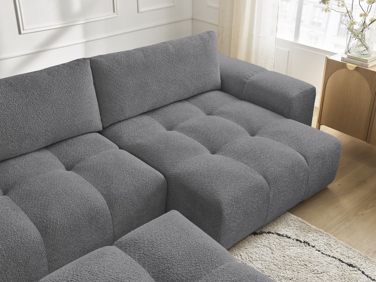 Bobochic Anakin Wohnlandschaft mit Pouf, 3 Kissen Bouclé-Stoff Dunkelgrau