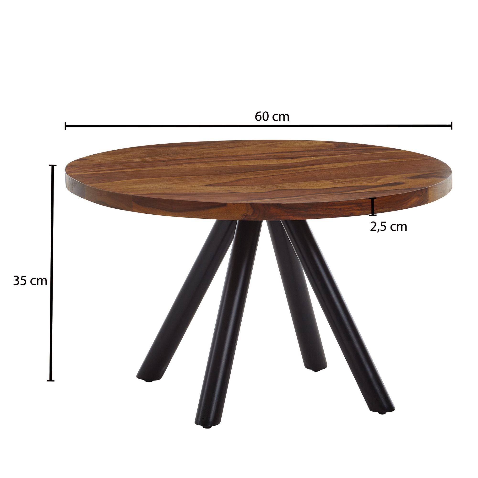 Couchtisch Njardvik Massivholz Dunkelbraun Ø 60 cm