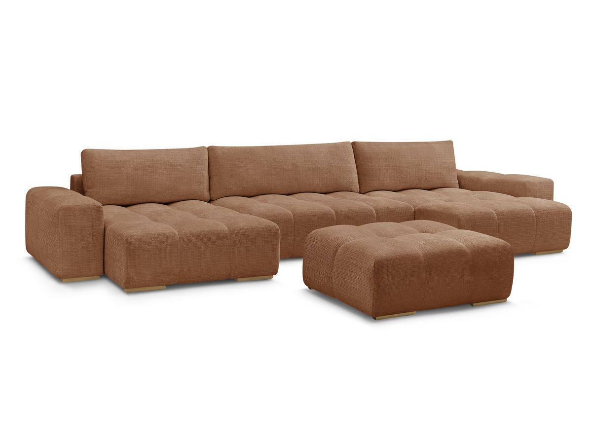 Bobochic Anakin Wohnlandschaft mit Pouf, Liegefläche 137 × 382 cm, 3 Kissen Strukturstoff Orange