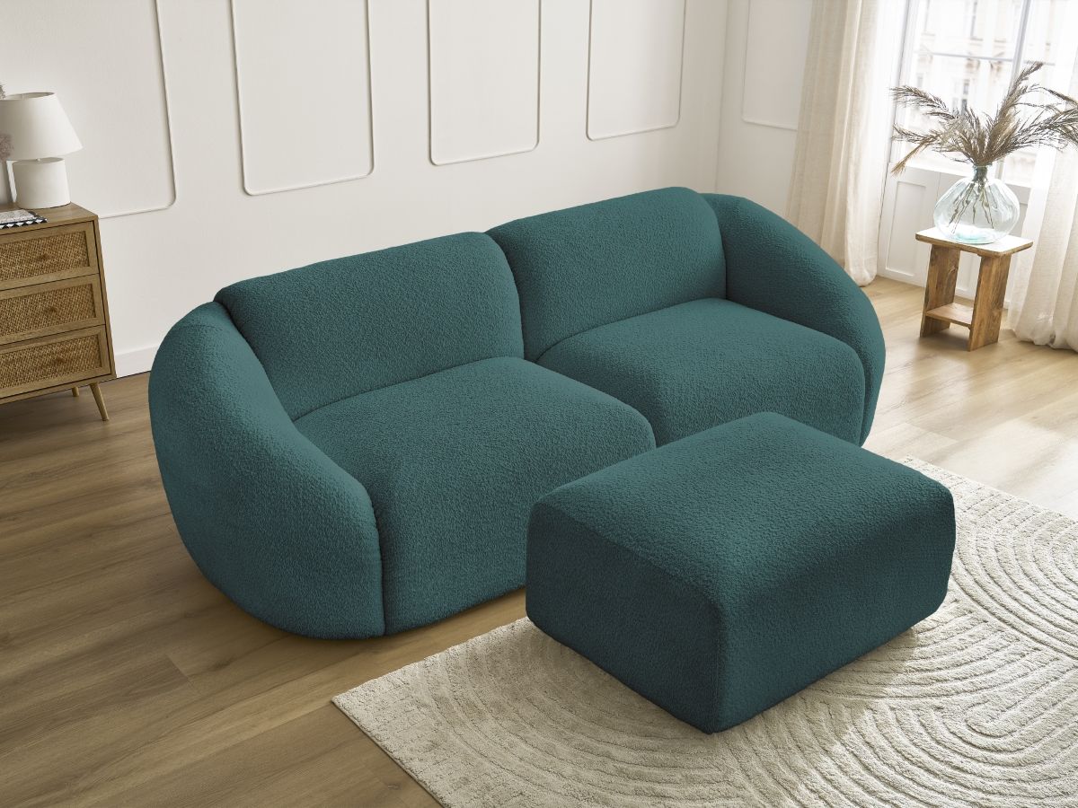 Bobochic Tina Sofa 4-Sitzer mit Pouf Bouclé-Stoff Hellblau