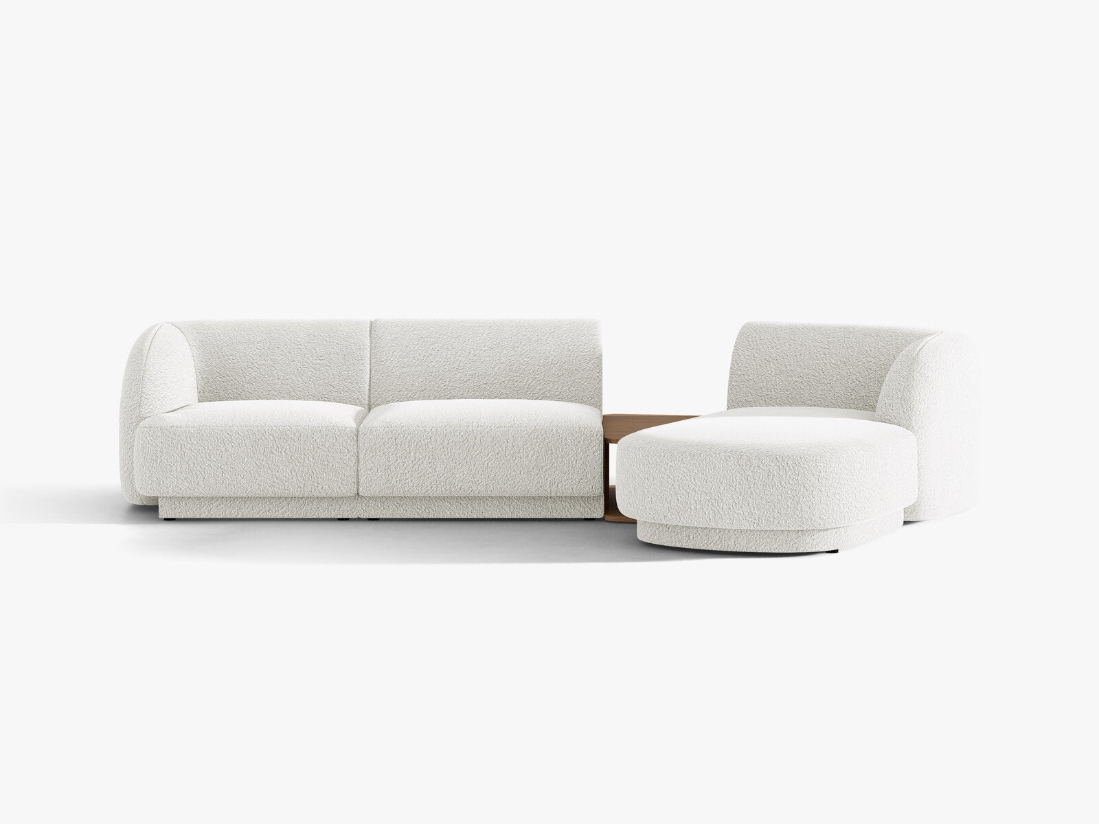Micadoni Modulares Sofa Miley mit Recamiere 3-Sitzer Rechts Boucle Baloo Weiß