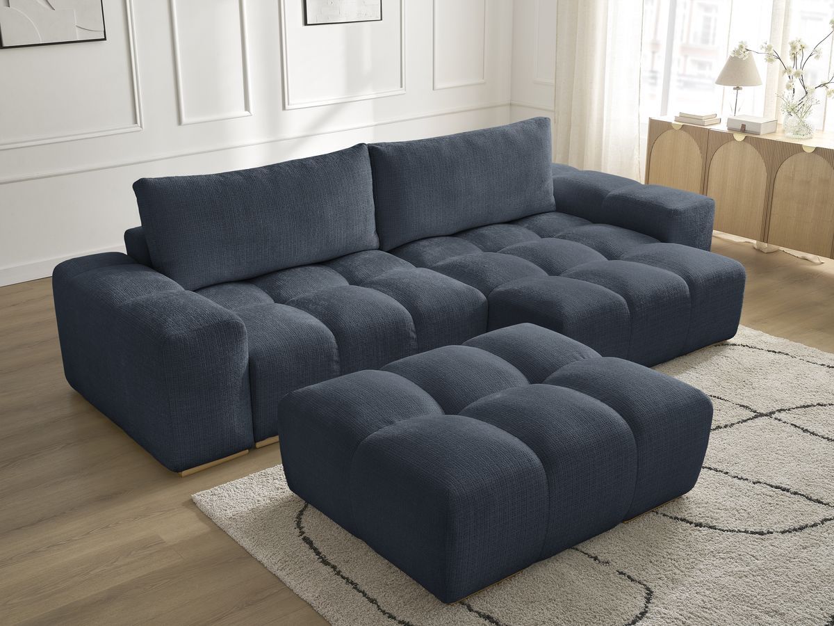 Bobochic Anakin Ecksofa mit Pouf, 2 Kissen Strukturstoff Dunkelblau