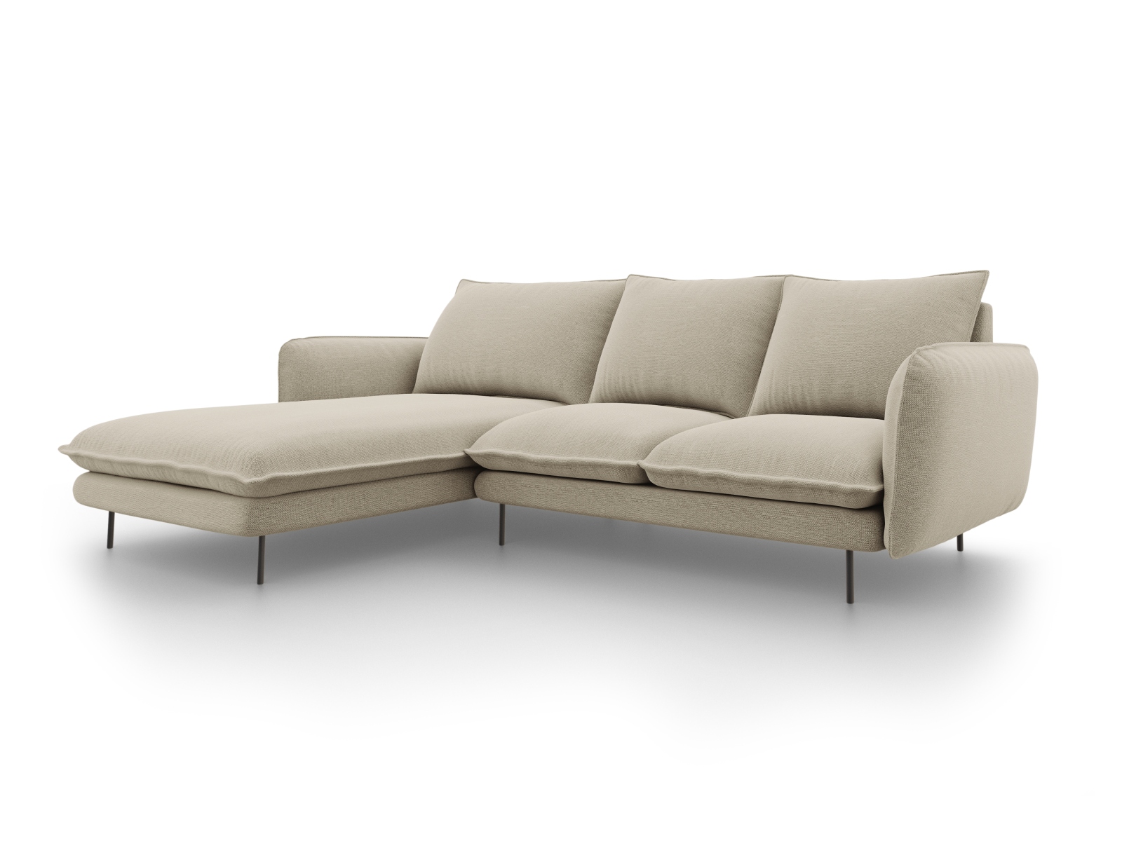 Cosmopolitan Design Ecksofa Vienna 5-Sitzer Strukturierter Stoff Positano Beige Links Beine Schwarzes Metall