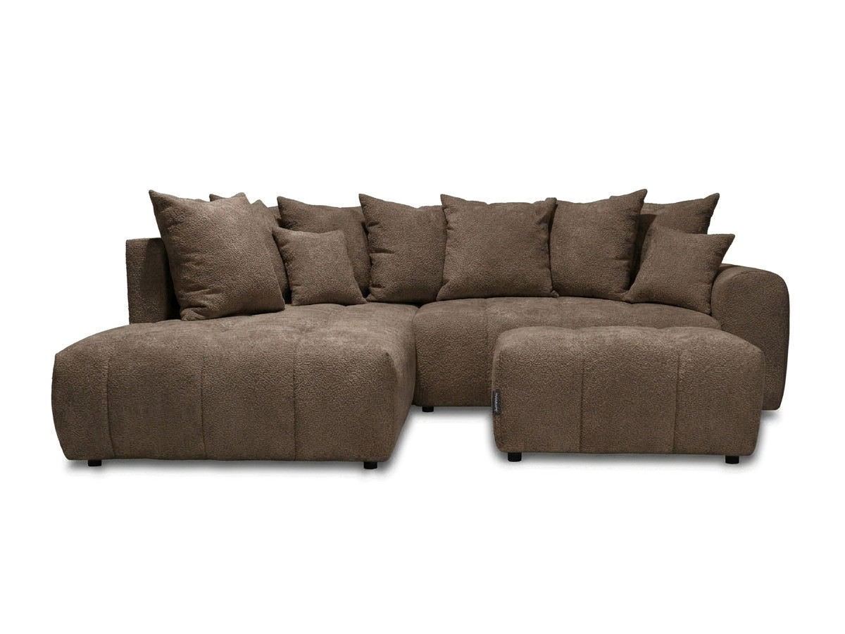 Bobochic Roxelane Ecksofa mit Schlaffunktion und Bettkasten und Pouf Bouclé-Stoff Braun Ecke links