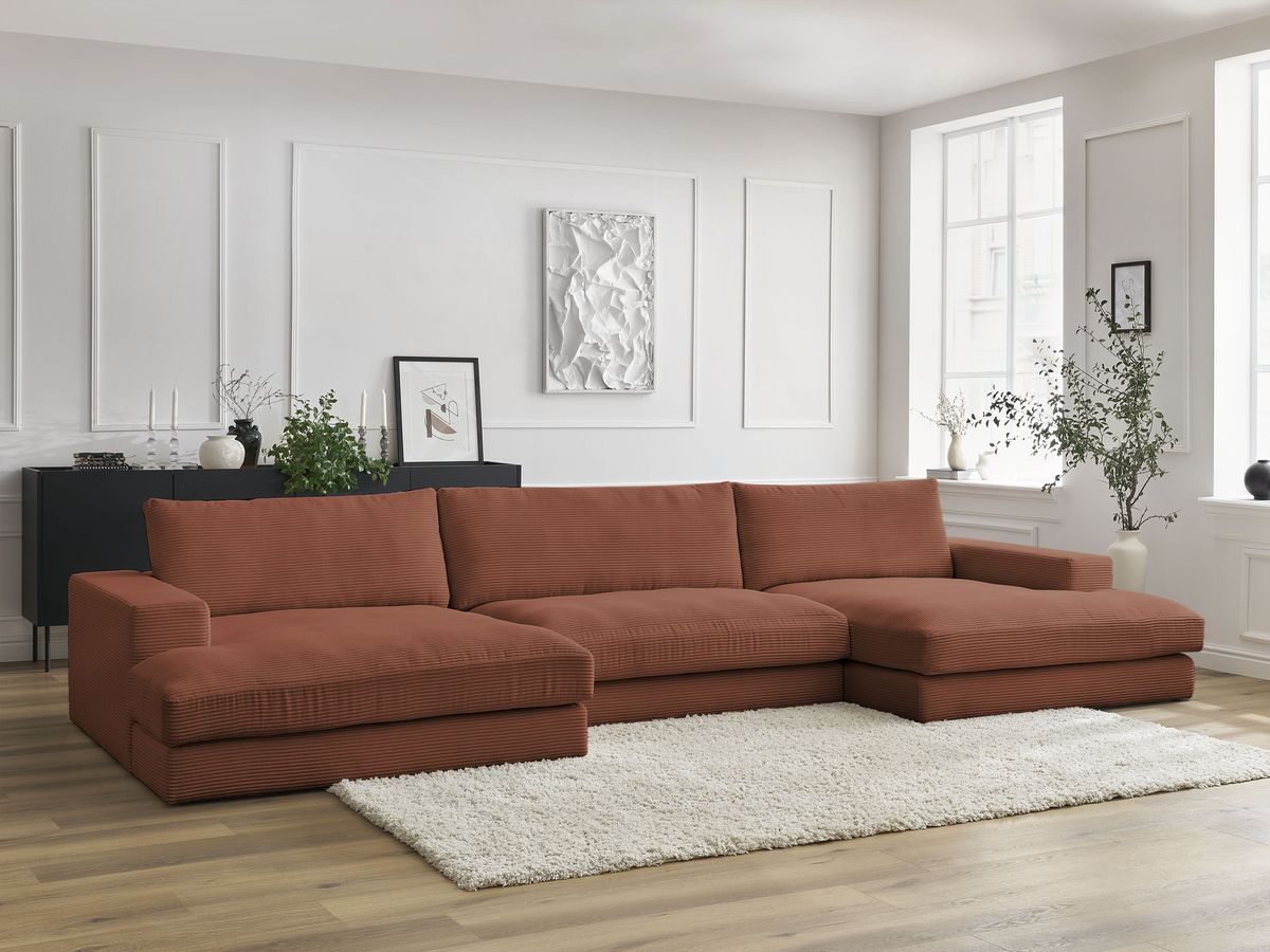 Bobochic Leonard Wohnlandschaft 349 × 159 cm Cordsamt Orange