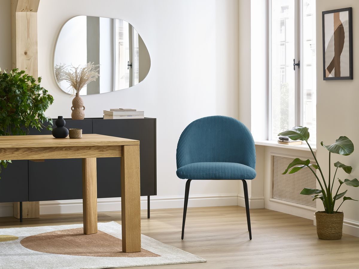 Bobochic Lalie Esszimmerstuhl mit Metallbeinen, schwarz Cordsamt Dunkelblau