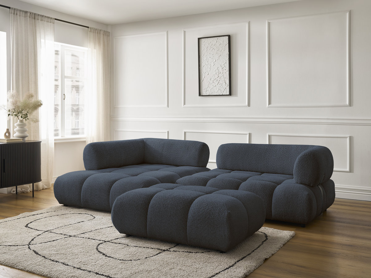 Bobochic Alya Ecksofa mit Pouf Bouclé-Stoff Dunkelblau Ecke links
