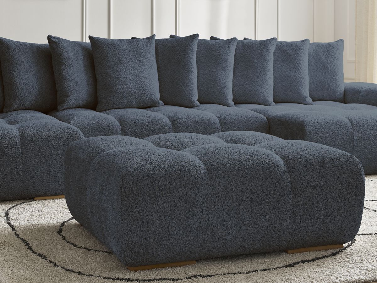 Bobochic Anakin Wohnlandschaft mit Pouf, 10 Kissen Bouclé-Stoff Dunkelblau