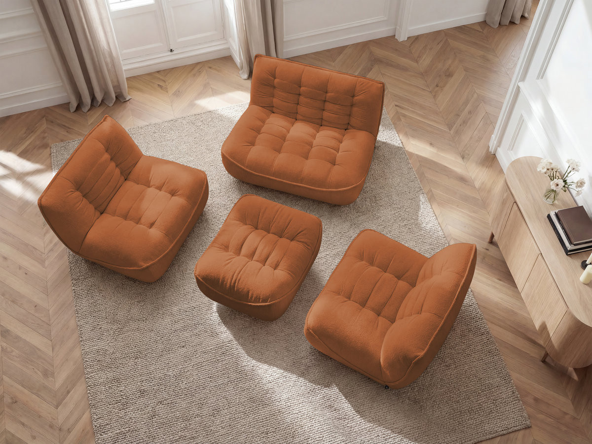 Bobochic Serena Sofa 4-Sitzer mit Pouf Melange-Stoff Orange