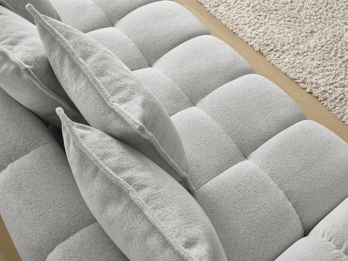 Bobochic Everest Schlafsofa 3-Sitzer mit Bettkasten, 5 Kissen Melange-Stoff Hellgrau