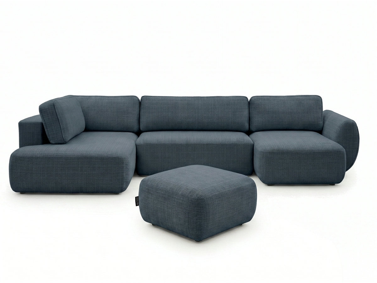 Bobochic Denise Wohnlandschaft mit Pouf Strukturstoff Dunkelblau Ecke rechts
