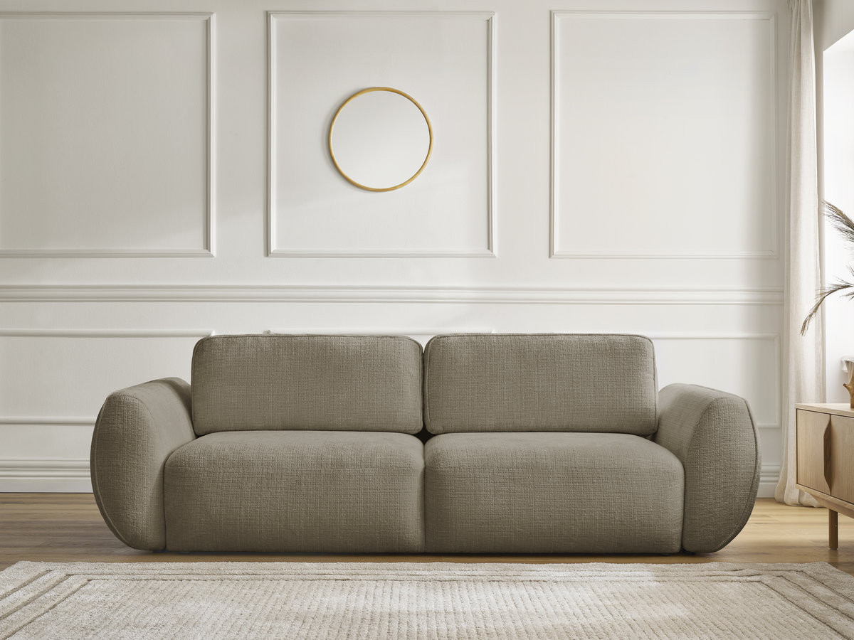 Bobochic Denise Schlafsofa 3-Sitzer mit Bettkasten Strukturstoff Taupe