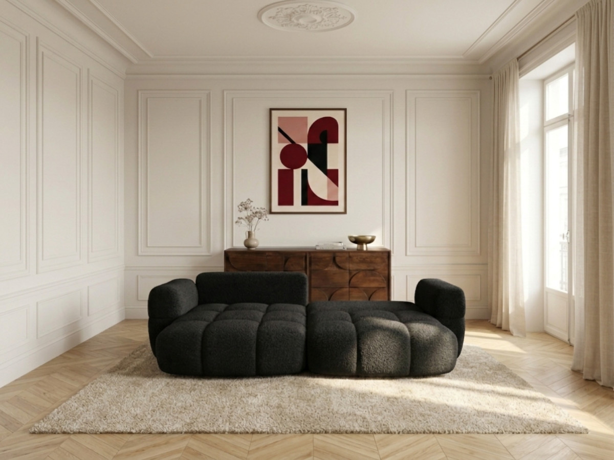 Bobochic Madison Ecksofa mit Schlaffunktion und Bettkasten Stoff Schwarz