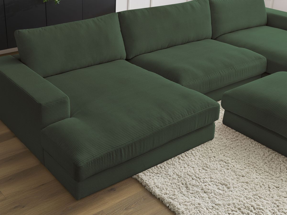 Bobochic Leonard Wohnlandschaft mit Pouf 404 × 159 cm Cordsamt Dunkelgrün