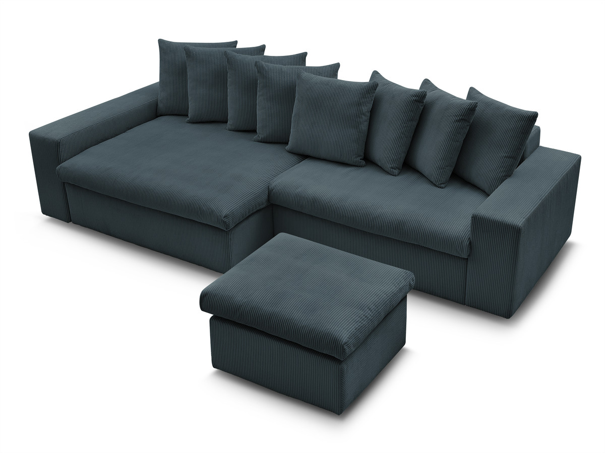 Bobochic Enore Ecksofa mit Pouf Cordsamt Dunkelblau Ecke links