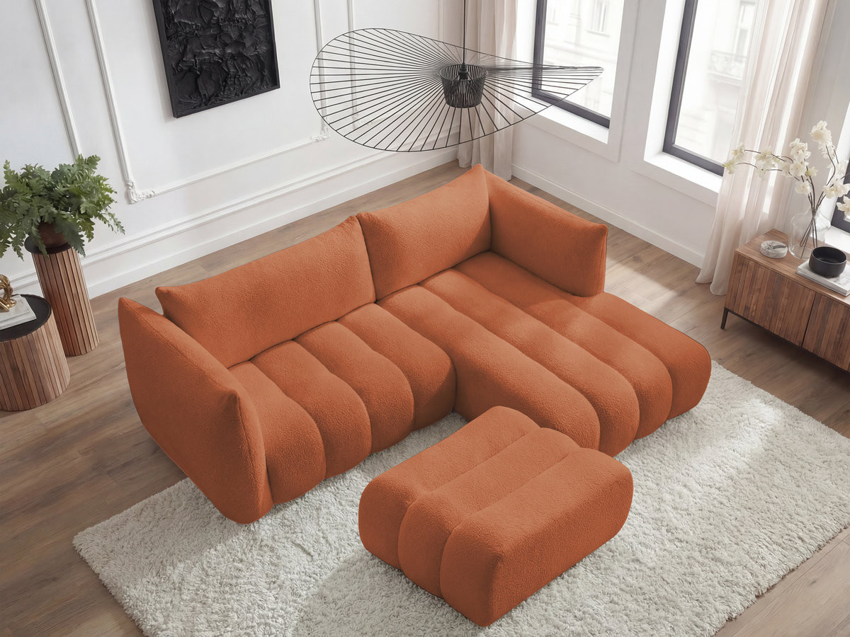 Bobochic Azra Ecksofa mit Pouf 262 × 178 cm Bouclé-Stoff Orange Ecke rechts