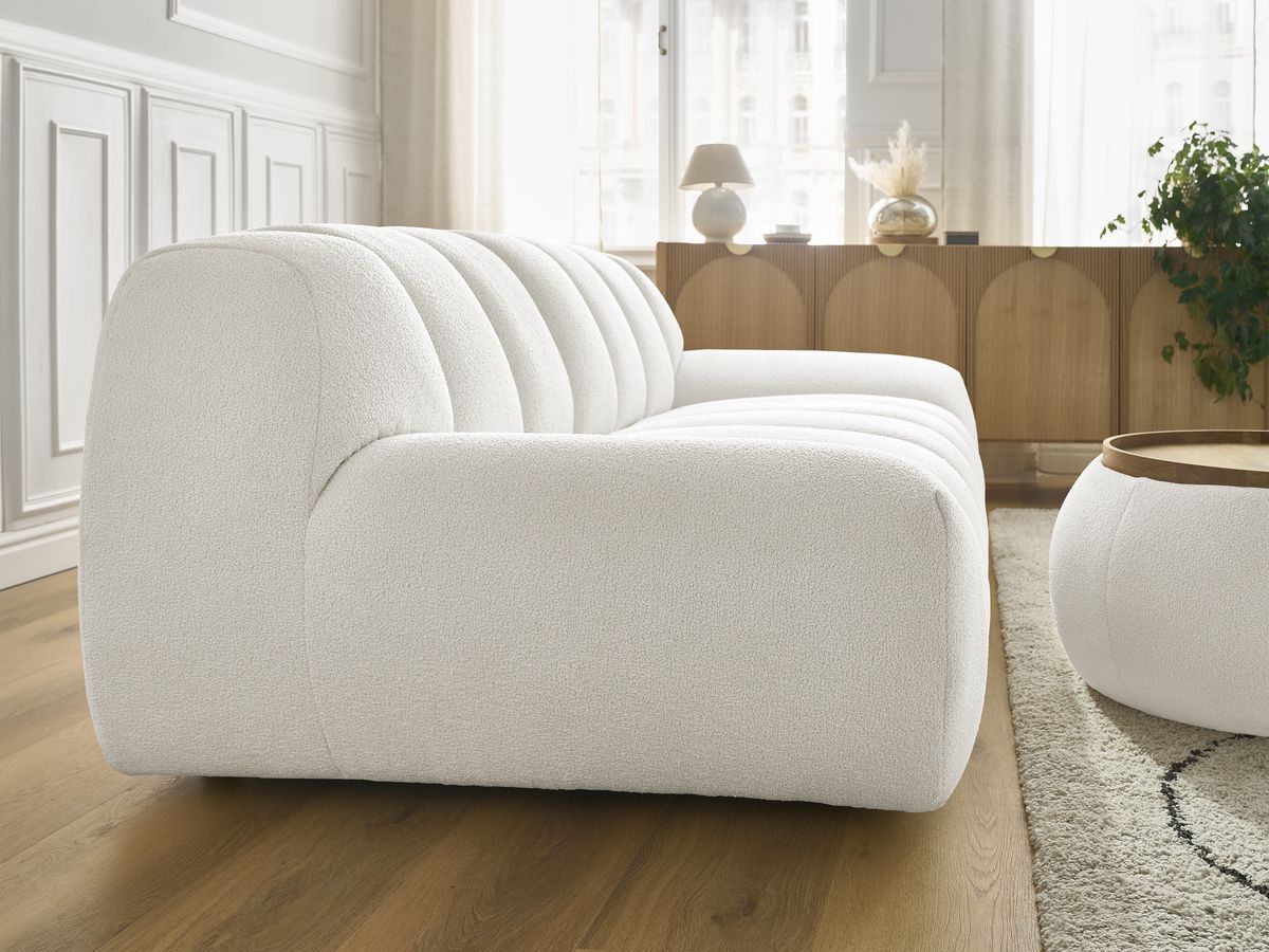 Bobochic Hayden Sofa 2-Sitzer mit Pouf Bouclé-Stoff Weiß